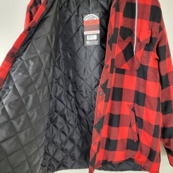 NWT Johnnies Jeans Lumber Jacket Plaid oversized large hoodie hooded - Picture 6 of 8